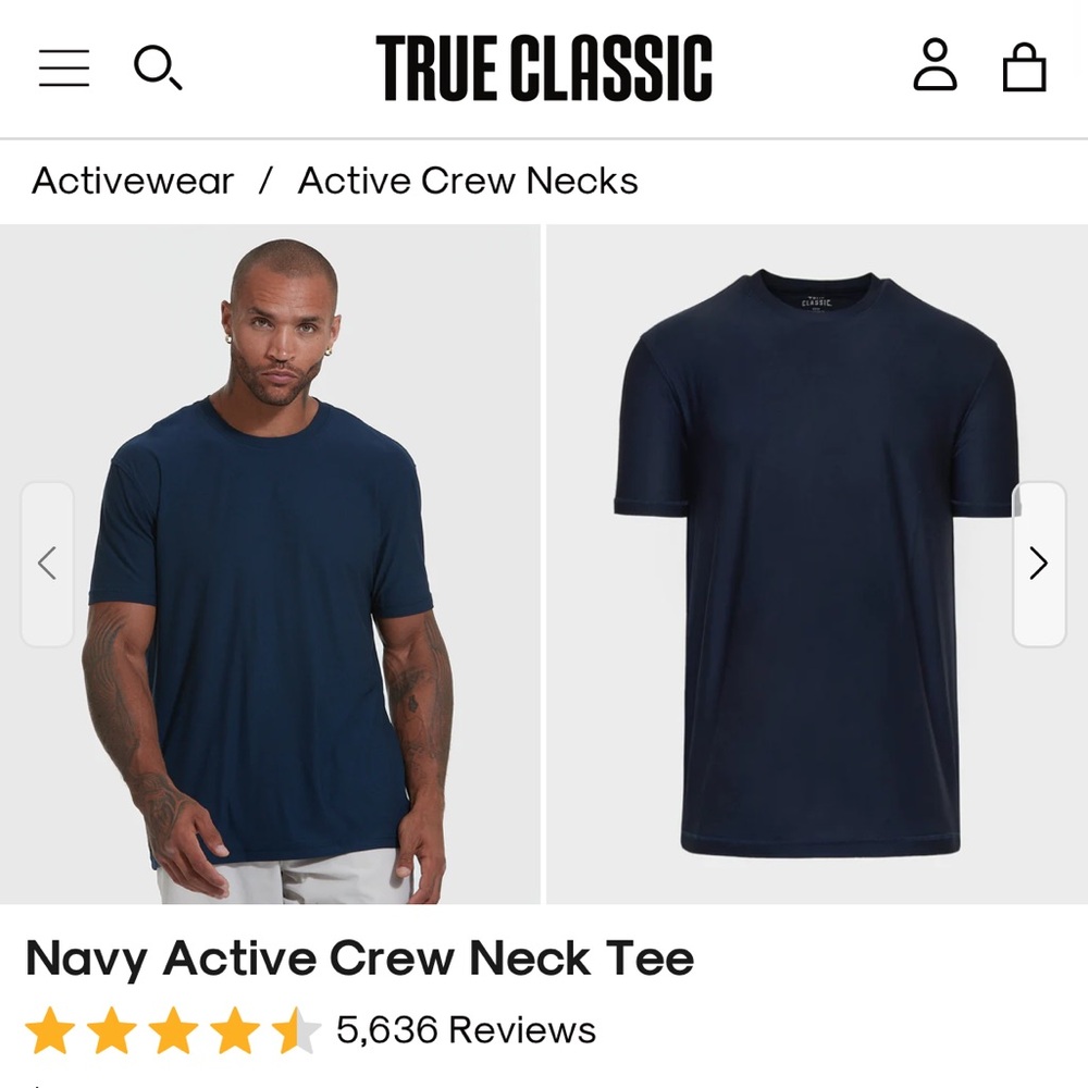 LAST ONE! True Classic Active Crew Neck T-Shirt, Navy Blue, XL
